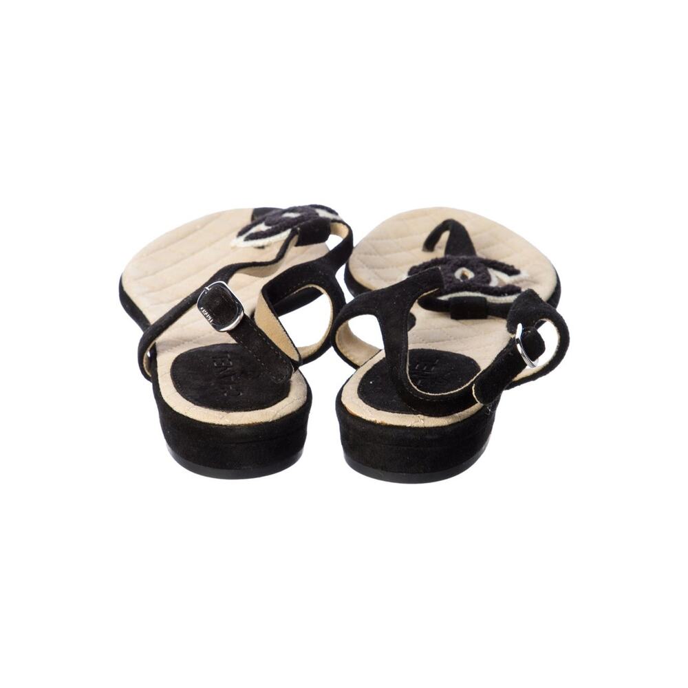 Chanel Interlocking CC Logo Suede T-Strap Sandals 37 sz - Picture 5 of 5